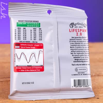 Martin MA500T 10-47 Extra Light 12-String Authentic Acoustic Lifespan 2.0 Treated 92/8 Phosphor Bronze Guitar Strings image 2