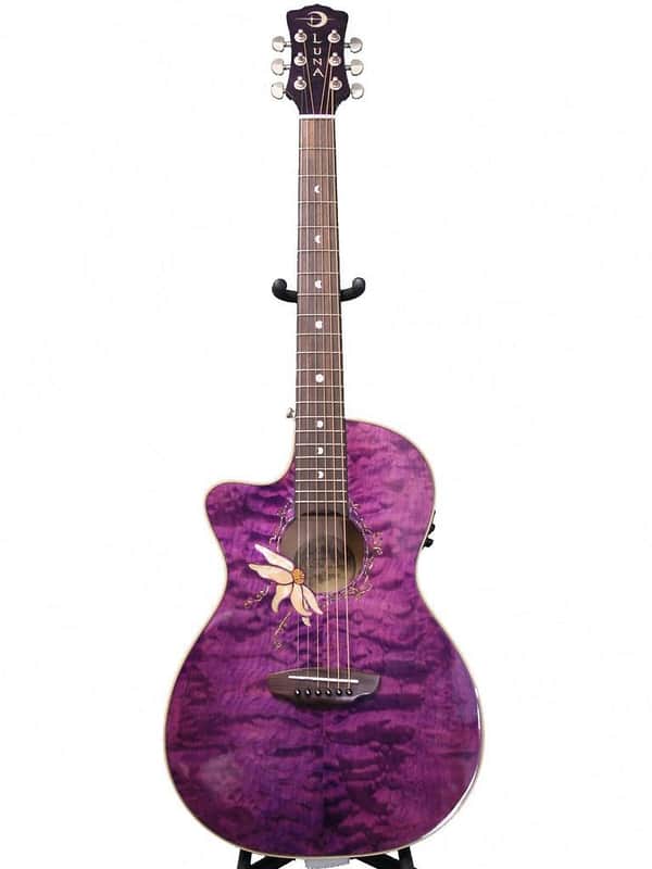 Luna Guitars Flora Series Lotus Lefty Trans Plum Acoustic-Electric