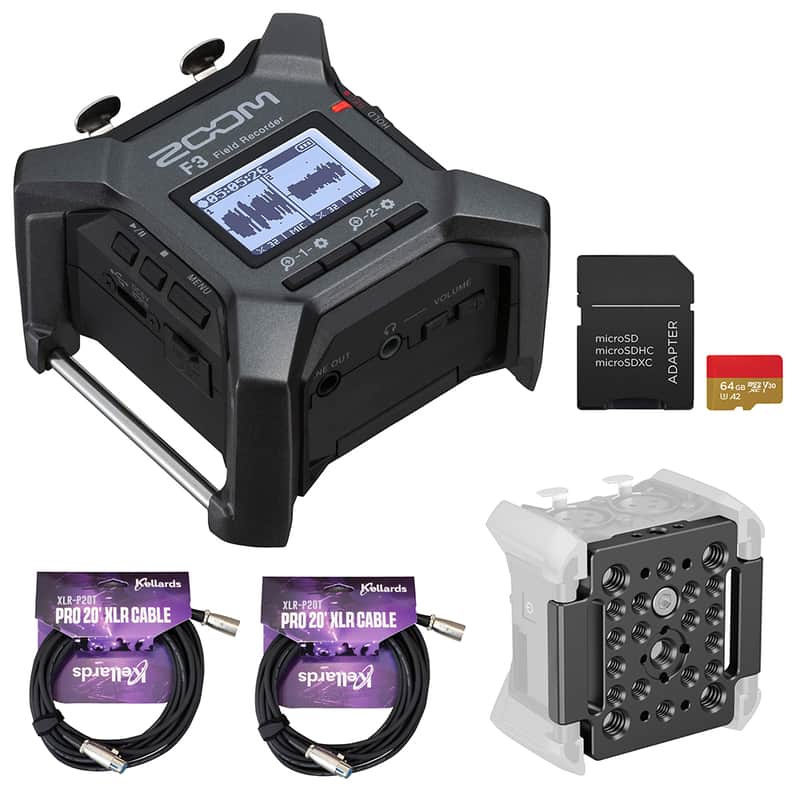 Zoom F3 2-Input / 2-Track Portable Field Recorder with Pro Field Kit Bundle with 64GB microSDXC Memory Card, Mounting Plate for Zoom F3 and XLR-P20T Pro 20 ft XLR Microphone Cable image 1