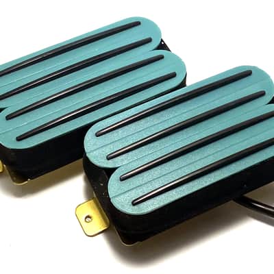 Dragonfire Quad Rail Humbuckers, Hot Overwound 23K Rails Pickup Set ~ Teal with Black Rails image 1