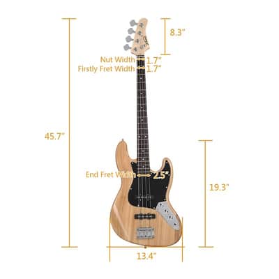Glarry GJazz Electric Bass Guitar Black pickguard Burlywood image 6