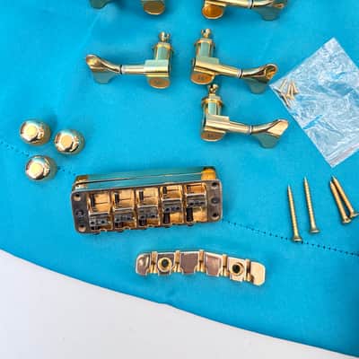 1995 Warwick 5 String Bass Hardware Kit / Set - Bridge, Tuners, Knobs - Gold Custom 3 Knob // LISTING SET #2 image 12