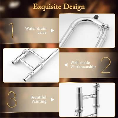 Brass Bb Alto Slide Trombone Gold Lacquer Finish with Carry Case Mouthpiece image 3