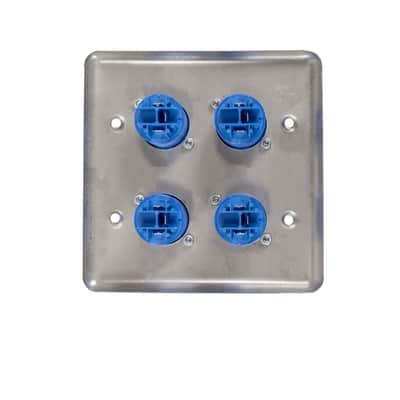 4 OSP Q-4-4PCA Stainless Steel Quad Wall Plate with 4 Powercon A Blue Connectors image 3