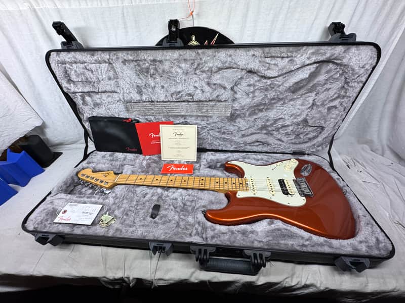 Fender American Elite Stratocaster HSS Shawbucker Guitar with COA + Case 2015 - Autumn Blaze Metallic / Maple neck