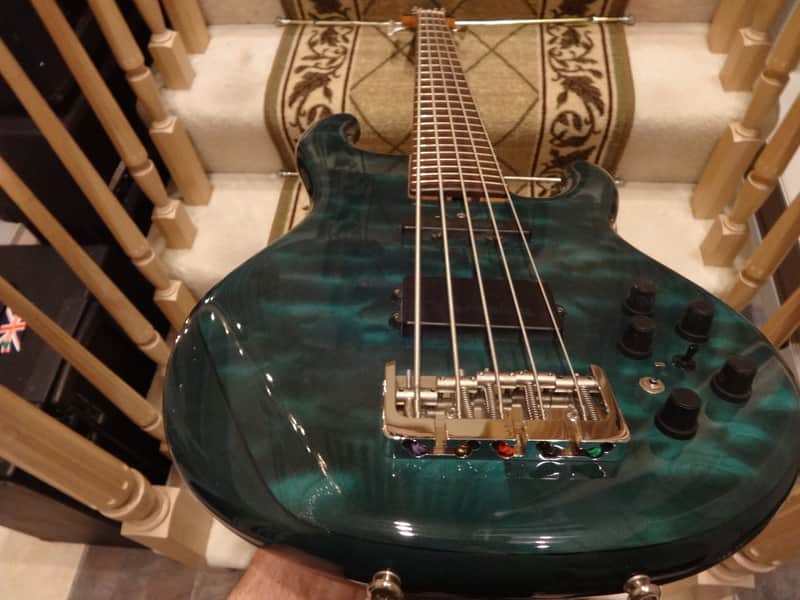 Kinal 5 String Bass 2002 Trans Aqua Green MM-J Pickups image 1