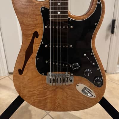 Partscaster Thinline S-Style (Fender Semi-hollow Strat) 2010's - Quilted Amber image 2