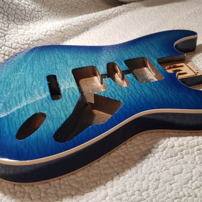 # BCS-7-Our last, USA made, Double bound Roasted Alder body in blue clouds with Killer 5A quilt maple top. Made for a Strat neck image 3