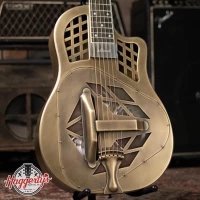 National Style 1 Baritone Tricone Resonator, Slimline Pickup - Antique Brass with Hardshell Case image 1