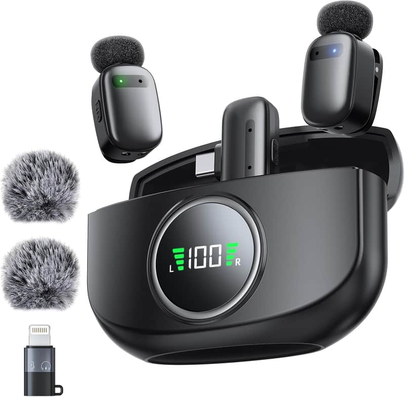 Wireless Mini Lavalier Microphone for iPhone & Android, Dual Clip-On Mics with 30H Charging Case, Intelligent Noise Cancellation, Tiny Portable Mic for Vlogging, TikTok, Live Stream, Teaching Meetings image 1