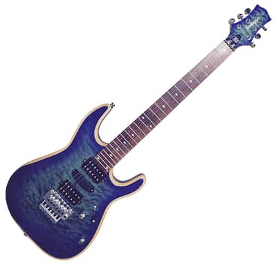 Bootlegger Guitar Royal HHH, Floyd Rose Double Locking Tremolo Blue Clear Quilted Maple finish, Stiletto Hard Case image 22