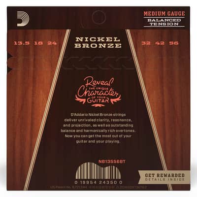 D'Addario NB13556BT Nickel Bronze Acoustic Guitar Strings - Balanced Tension Medium 13.5-56 image 2