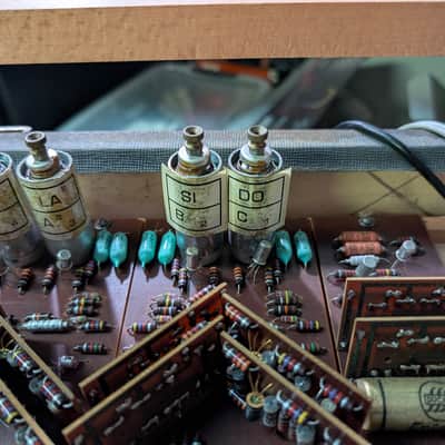 Porto combo suitcase Organ Italy Ideal CEI Noble vintage synth Farfisa/Starmaster-adjacent needs work Italian 1960’s blue grey tolex image 11