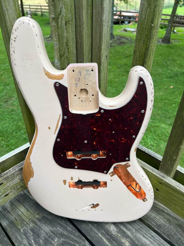 Fender Flea Artist Series Road Worn Jazz Bass Body Nitro Relic Road Worn Shell Pink Loaded w/ Upgrades image 1