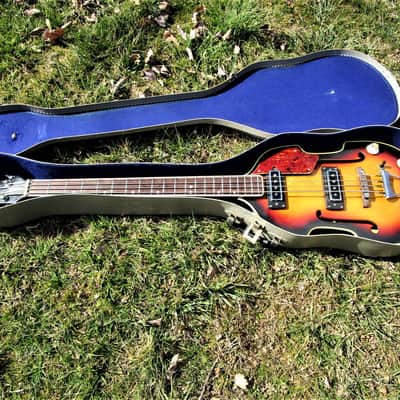 Beatle Bass Copy, 1960's, Japan, Scroll Headstock, Sunburst, Case image 1