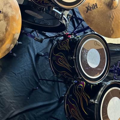 Rikki Rockett's POISON, 1991 Native Tongue Tour DW 5-Piece Drum Set, Purple Sparkle Flame image 16