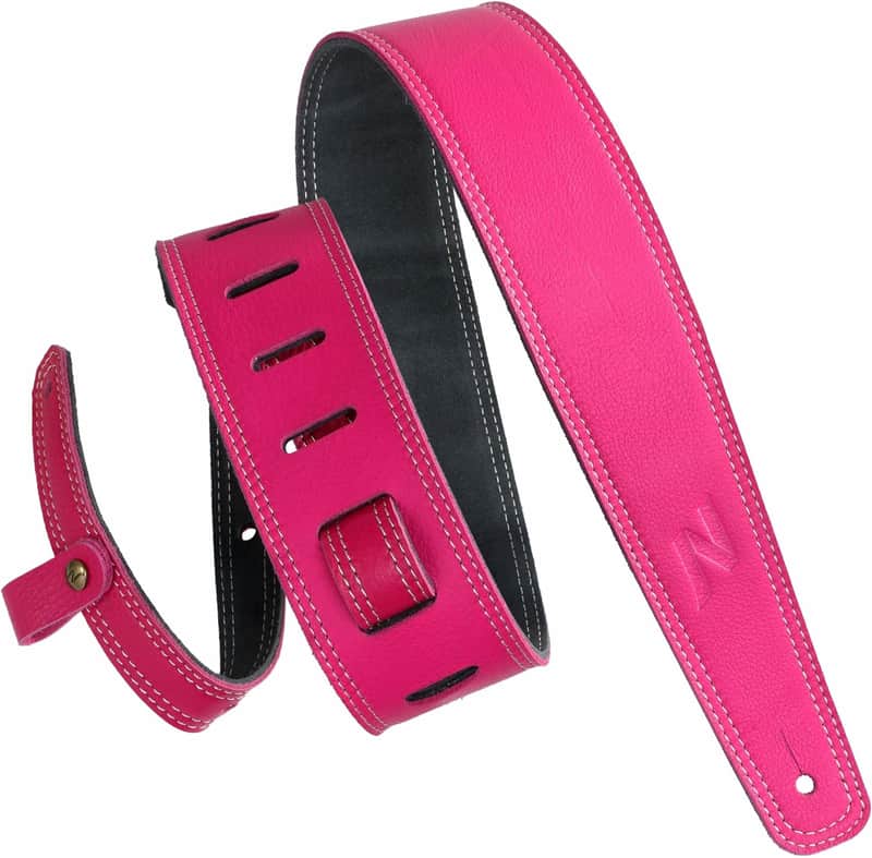 Guitar Strap, 2.5" Wide Lychee Grain Leather Guitar Straps with Foam Padding and Cable Storage Loop, for Kids, Men and Women, for Acoustic, Bass and Electric Guitars-Rose Red image 1