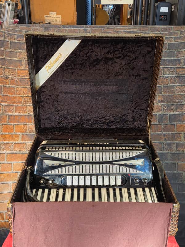 Vintage 1960s Philharmonic Piano Acoustic-Electric Accordion Black w/ OHSC & New Strap image 1