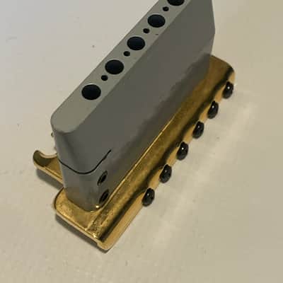 2004 Era Fender USA American Deluxe Stratocaster 2 Post Gold Tremolo Bridge & Arm image 11