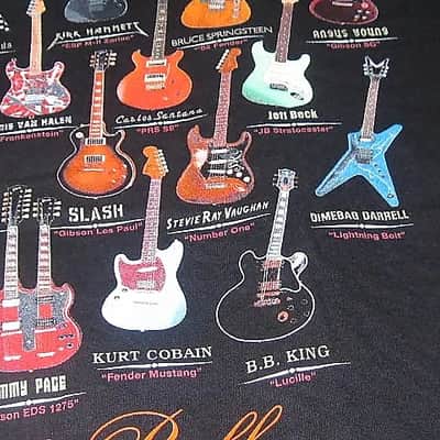 new old stock (NO paper hang-tag) A+ Taboo Rock Rock and Roll Guitar Heaven Shirt (XL) Black T shirt w/ many iconic guitars graphic (NO packaging) image 12