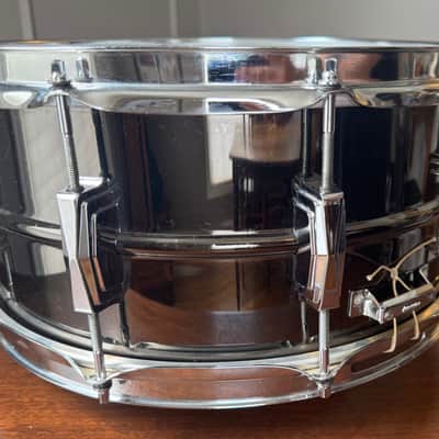 Vintage 70’s 6.5” Black Beauty Ludwig No. 417 6.5x14" 10-Lug Brass Snare Drum Pointed Blue/Olive Badge 1977 - 1979  Black Nickel-Plated Original Heads dB-300 dB-1250 image 9
