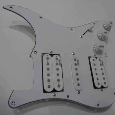 Handmade prewired HSH neodymium Strat pickguard with HB split switch TR BL and mid PU cutoff switch. image 3