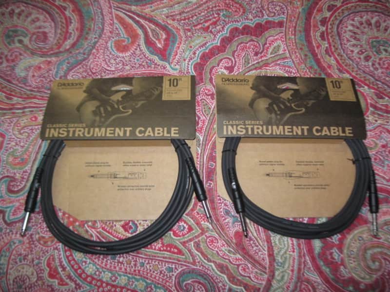 TWO new in package D'Addario Classic Series Instrument Cable Straight to Straight, 10ft. PW-CGT-10, Black / ultra-pure, oxygen-free copper coaxial conductor with dense spiral shielding in a low capacitance design / Double molded plug design image 1