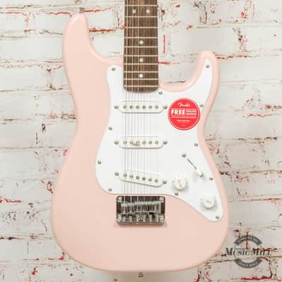 Squier Mini Stratocaster, Laurel Fingerboard, White Pickguard, Shell Pink
