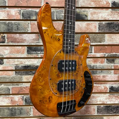 Sterling by Music Man Stingray Ray34 HH Amber Burled Poplar Top image 2