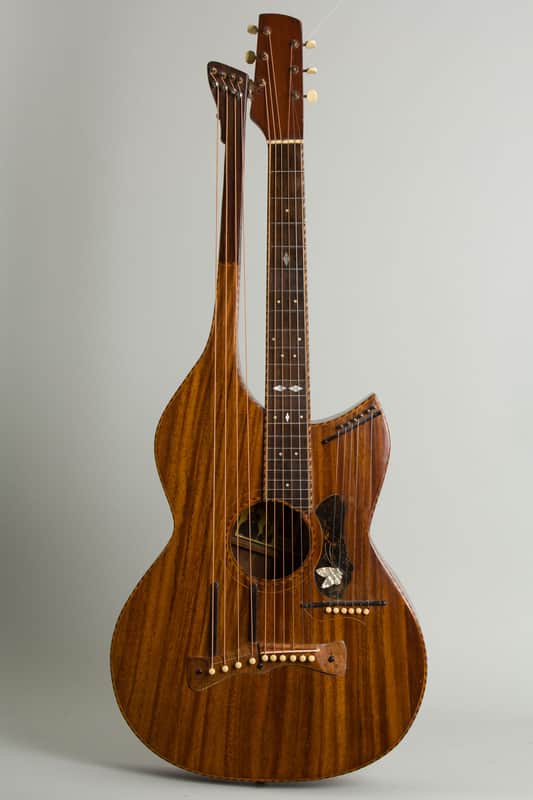 Knutsen 16 String Harp Guitar, c. 1914, black gig bag case. image 1