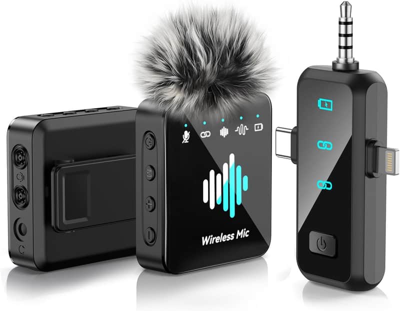 Mini Microphone, 3 in 1 Wireless Lavalier Microphones, Noise Reduction Lapel Mic, Camera and Android, Clip for Video Recording Vlog, Black image 1
