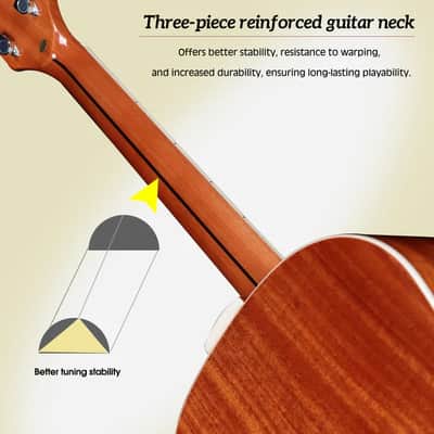WINZZ Solid Sitka Spruce Slope Shoulder Dreadnought Acoustic Guitar - Full-Size, Rich Tone, Ideal for Performers and Enthusiasts Dreadnought Acoustic Guitar - Full-Size, Rich Tone, Ideal for Performers and Enthusiasts image 5