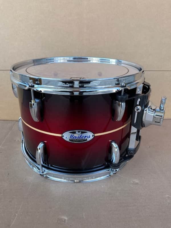 Pearl Masters Maple Complete 13"x9" Rack Tom W/ Super Hoop & Optimount - Red Burst Stripe image 1