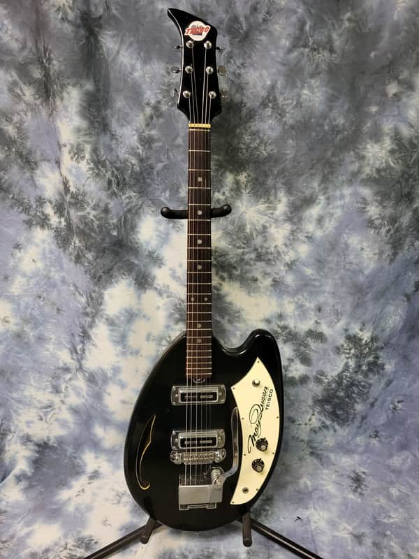 Video Demo 1967 Teisco May Queen Black White Pro Setup New Strings Hard Shell Case image 1