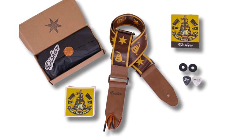 Disher Rattlesnake Don't Tread on Me Guitar Strap (Seatbelt-Nylon/Cowhide Leather) Gadsden Flag Guitar Strap (3 Colors) image 1