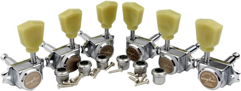 3x3 Vintage Style Locking Guitar Machine Heads – 1:15 Ratio Lock String Deluxe Tuning Key Pegs Tuners Set Replacement for Electric, Acoustic or Folk Guitars - Chrome image 1