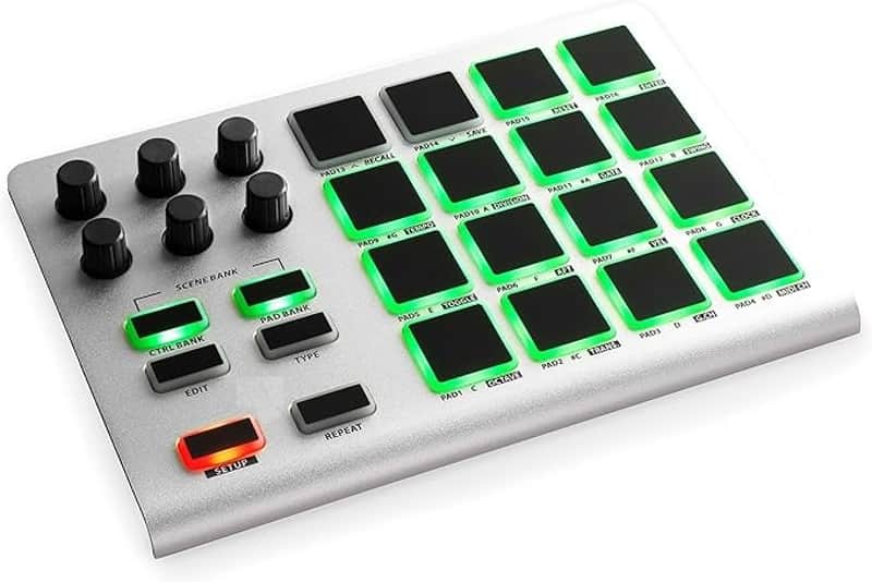MIDI Pad Controller - Ultra-Portable Aluminum Frame MIDI Drum Pad with 16 Beat Pads and 6 Assignable Knobs, Beat Machine for Melodic Samples, Plug & Play on iPad, iPhone, Mac, PC image 1