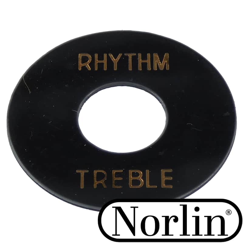 Norlin Historic 3-Way Toggle Switch Washer "Poker Chip" (Rhythm/Treble) for Gibson® Guitars-Black w/ Gold Text image 1