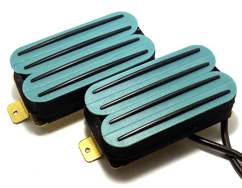 Dragonfire Quad Rail Humbuckers, Hot Overwound 23K Rails Pickup Set ~ Teal with Black Rails image 1