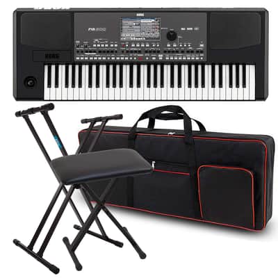 Korg Pa600 Professional 61-Key Keyboard with Speakers, Ruibo 61 Key Bag, Keyboard Stand and Bench Bundle