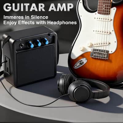 Mini Guitar Amp Rechargeable Electric Guitar Amplifer 5W, Clean Overdrive Effects, Portable Small Amp with Headphone Jack for Practice, Black image 3