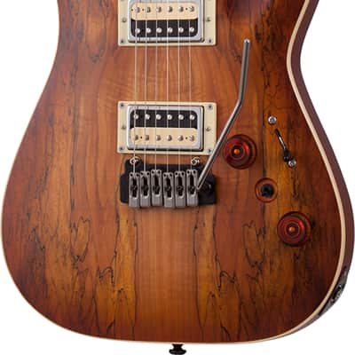 Schecter C-1 Exotic Spalted Maple Electric Guitar, Ebony Fingerboard, Satin Natural Vintage Burst image 2