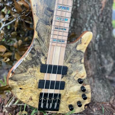 MGbass WaveBird Burl 4 strings bartolini pickup & preamp abalone inlay image 1