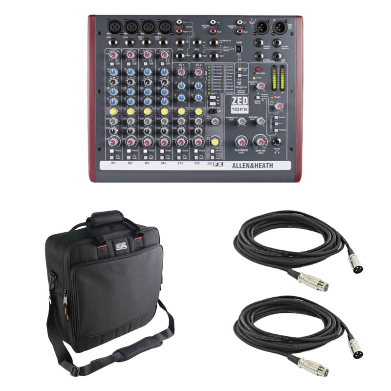 Allen & Heath ZED-10FX 10-Channel Mixer/USB Audio Interface with Gator Mixer Bag and 2x XLR Cables image 1