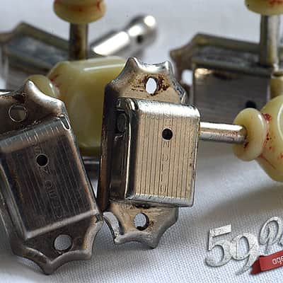 Set of 6 hand aged KLUSON Deluxe tuners, w/bushings and screws, nickel, relic, Les Paul | 59 Parts image 6