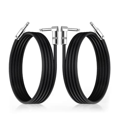 Short Guitar Cables 6.6FT, Amp Chord Electric Guitar Aux Amp Cord Braided, TS 1/4 Quarter Inch Straight to Right Angle Bass Instrument Cable Pro Audio (Black, 2Pack) image 1