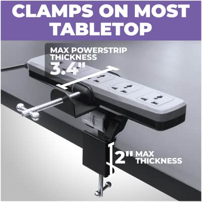 Liquid Stands Piano Stand Power Strip Mount - Fits 1" to 3.4" - Piano Power Strip Holder - Removable Under Desk Clamp Mount and Cable Management image 3