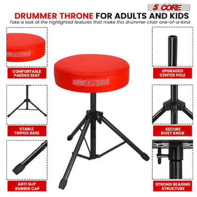 5 Core Drum Throne 3" Padded Seat Adjustable Drumming Chair for Practice and Performance image 7