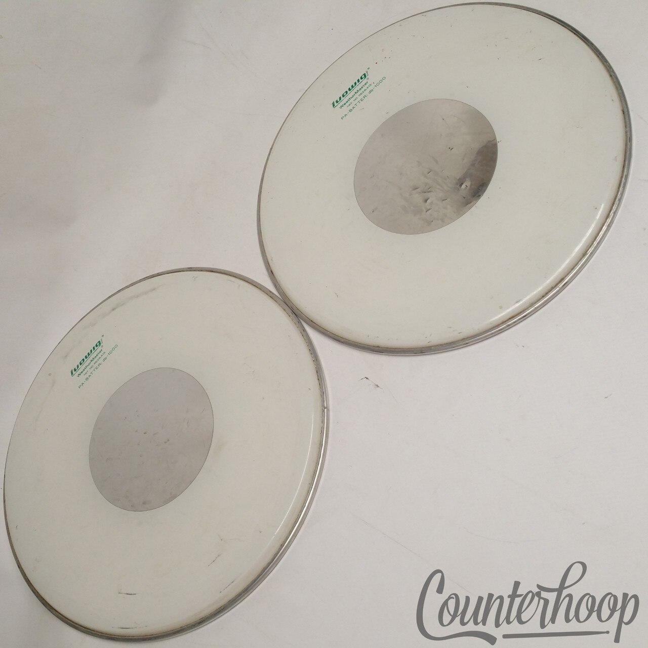 Ludwig 2x 15" Snare/Tom Drum Heads 70s Vintage db-1000 WeatherMaster USA CS Dot — main photograph