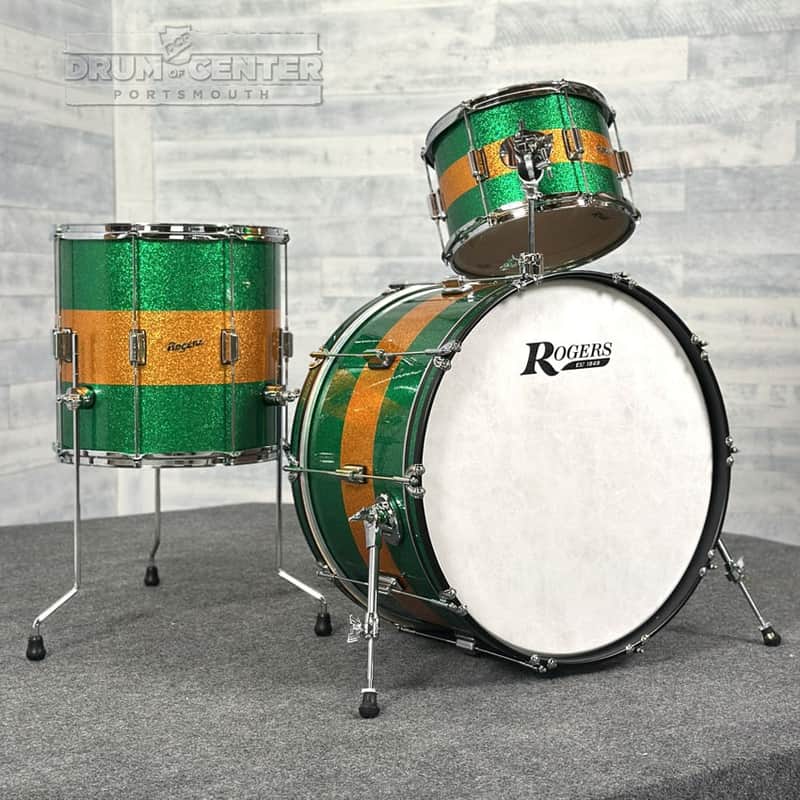 Rogers Tower 3pc Drum Set 24/13/16 Green & Gold Sparkle image 1
